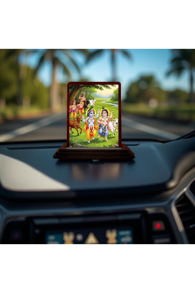 Car Desk/Table Top Lord Krishna Wooden Photo Stand 3x4 Inches, Compact & Stylish Spiritual Display For Car, Home & Office (Pack Of 1) (F14271)