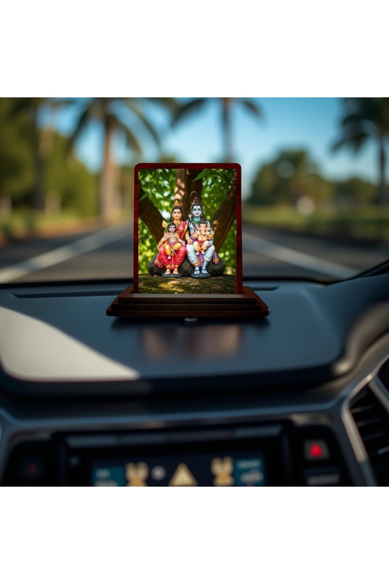 Car Desk/Table Top Lord Shiva Parvathi Wooden Photo Stand 3x4 Inches, Compact & Stylish Spiritual Display For Car, Home & Office (Pack Of 1) (F14368)