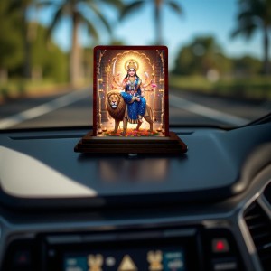 Car Desk/Table Top Goddess Durga Wooden Photo Stand 3x4 Inches, Compact & Stylish Spiritual Display For Car, Home & Office (Pack Of 1) (F14373)