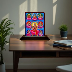 Car Desk/Table Top Maa Laxmi Wooden Photo Stand 3x4 Inches, Compact & Stylish Spiritual Display For Car, Home & Office (Pack Of 1) (F15072)