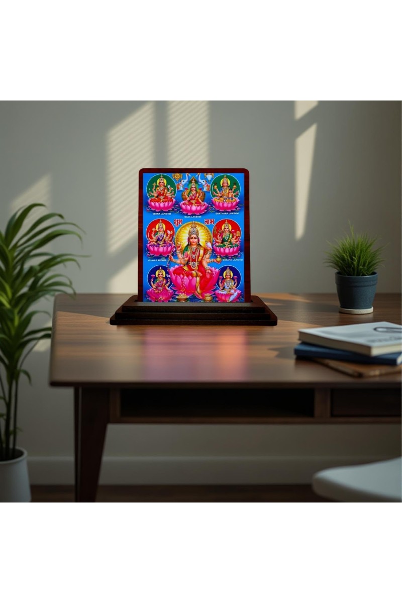 Car Desk/Table Top Maa Laxmi Wooden Photo Stand 3x4 Inches, Compact & Stylish Spiritual Display For Car, Home & Office (Pack Of 1) (F15072)