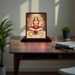 Car Desk/Table Top Lord Hanuman Wooden Photo Stand 3x4 Inches, Compact & Stylish Spiritual Display For Car, Home & Office (Pack Of 1) (F14586)