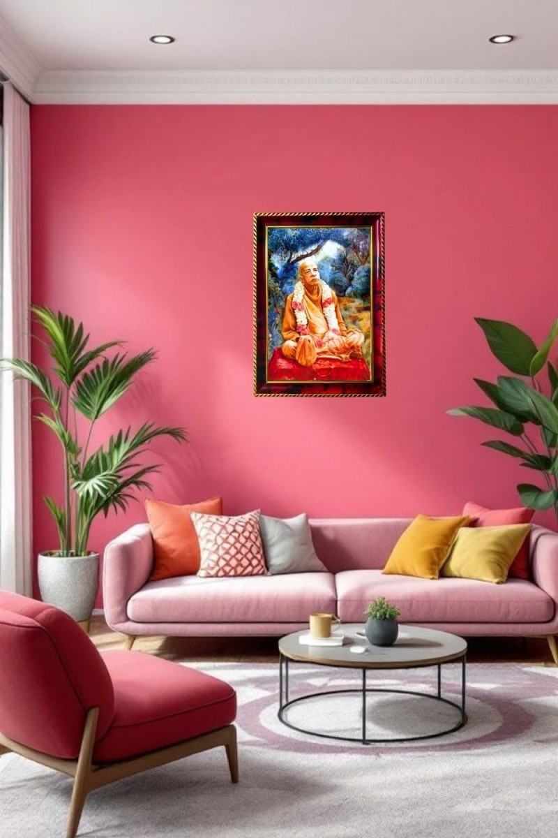 Sri Srila Prabhupada Photo Frame For Wall & Table | 7x9 Inch Golden Cherry Finish | Decorative Sri Srila Prabhupada Photo Frame For Home, Office & Pooja Room (F11537)
