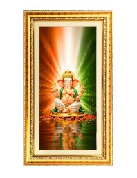 Lord Ganesh Digital Golden Color Photo Frame | Hindu Religious Wall Decor | 10x17 Inches - Inspirational Wall Art For Office, Home Decor - Ideal Spiritual Gift (F10188)