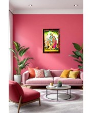 Radha Krishna Photo Frame For Wall & Table | 7x9 Inch Golden Cherry Finish | Decorative Radha Krishna Photo Frame For Home, Office & Pooja Room (F11415)