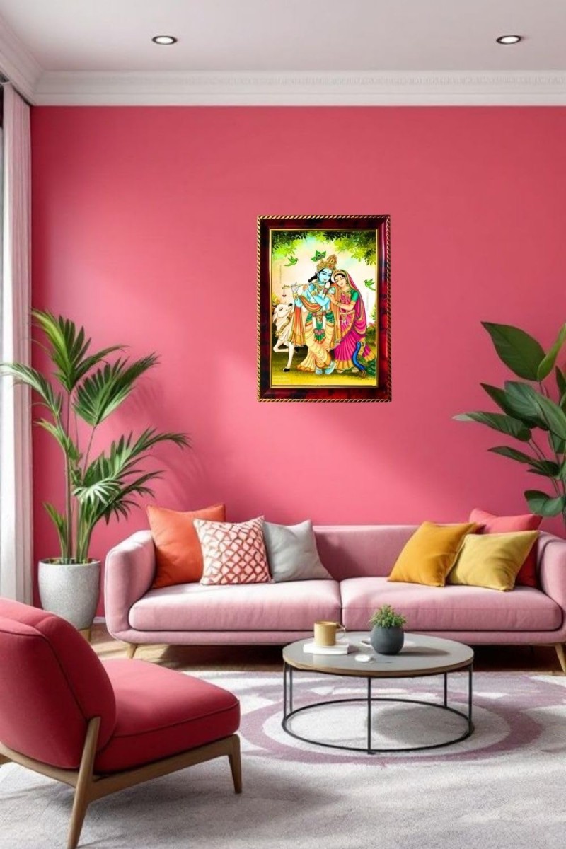 Radha Krishna Photo Frame For Wall & Table | 7x9 Inch Golden Cherry Finish | Decorative Radha Krishna Photo Frame For Home, Office & Pooja Room (F11415)