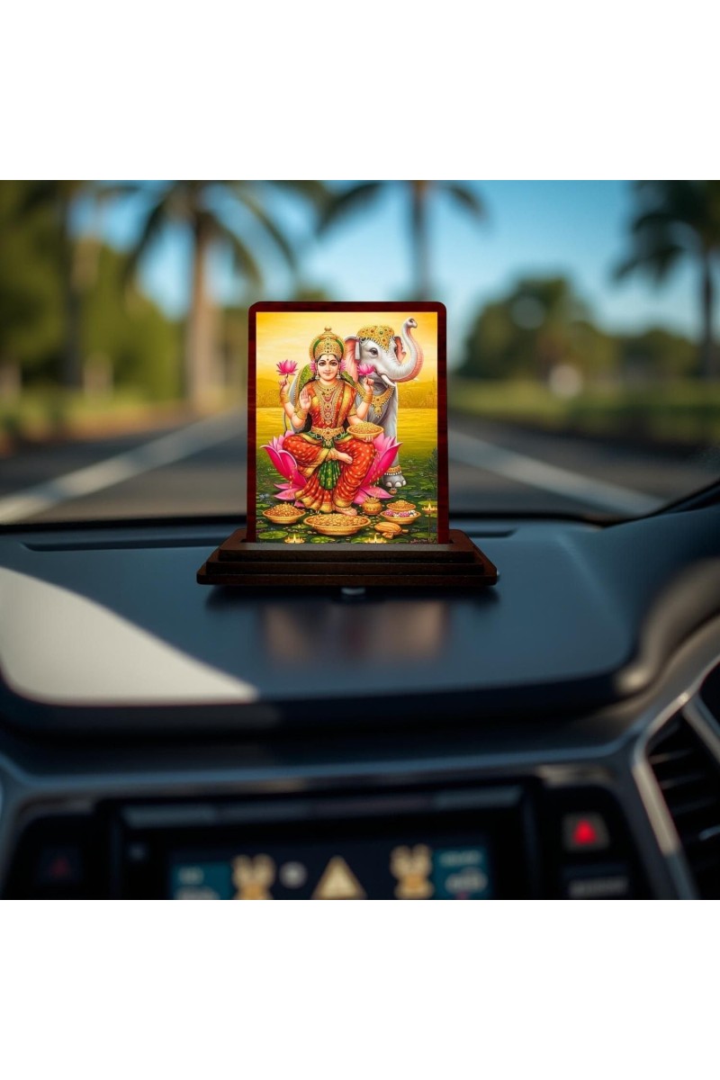 Car Desk/Table Top Goddess Lakshmi Wooden Photo Stand 3x4 Inches, Compact & Stylish Spiritual Display For Car, Home & Office (Pack Of 1) (F14556)