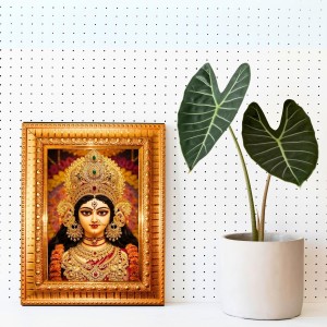 Saraswati Maa Golden Designer Photo Frame | 10x14 Inch Religious Wall Hanging Frame For Home & Office Decoration | Hindu Deity Spiritual Gift Item