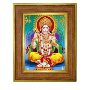 Lord Hanuman Photo Frame 10x14 Inches-Brown Wooden Frame For Home, Office & Temple Decoration And Gifting (F6362)