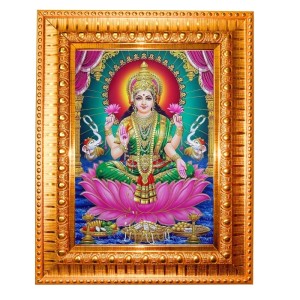 Goddess Lakshmi Golden Designer Photo Frame | 14x18 Inch Religious Wall Hanging Frame For Home, Office Decoration and Spiritual Gift Item