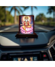 Car Desk/Table Top Lord Bramha Wooden Photo Stand 3x4 Inches, Compact & Stylish Spiritual Display For Car, Home & Office (Pack Of 1) (F14568)