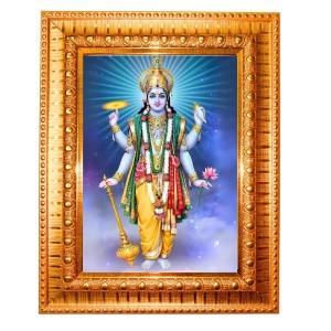 Lord Vishnu Golden Designer Photo Frame | 12x16 Inch Religious Wall Hanging Frame For Home & Office Decoration | Hindu Deity Spiritual Gift Item