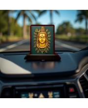 Car Desk/Table Top Lord Shiva Wooden Photo Stand 3x4 Inches, Compact & Stylish Spiritual Display For Car, Home & Office (Pack Of 1) (F14255)