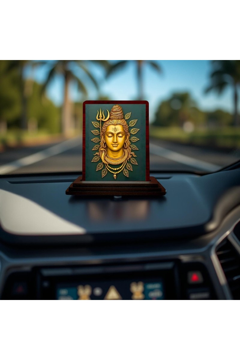 Car Desk/Table Top Lord Shiva Wooden Photo Stand 3x4 Inches, Compact & Stylish Spiritual Display For Car, Home & Office (Pack Of 1) (F14255)