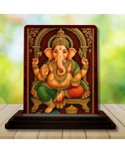Car Desk/Table Top Lord Ganesha Wooden Photo Stand 3x4 Inches, Compact & Stylish Spiritual Display For Car, Home & Office (Pack Of 1) (F15139)