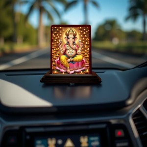 Car Desk/Table Top Lord Ganesha Wooden Photo Stand 3x4 Inches, Compact & Stylish Spiritual Display For Car, Home & Office (Pack Of 1) (F14263)