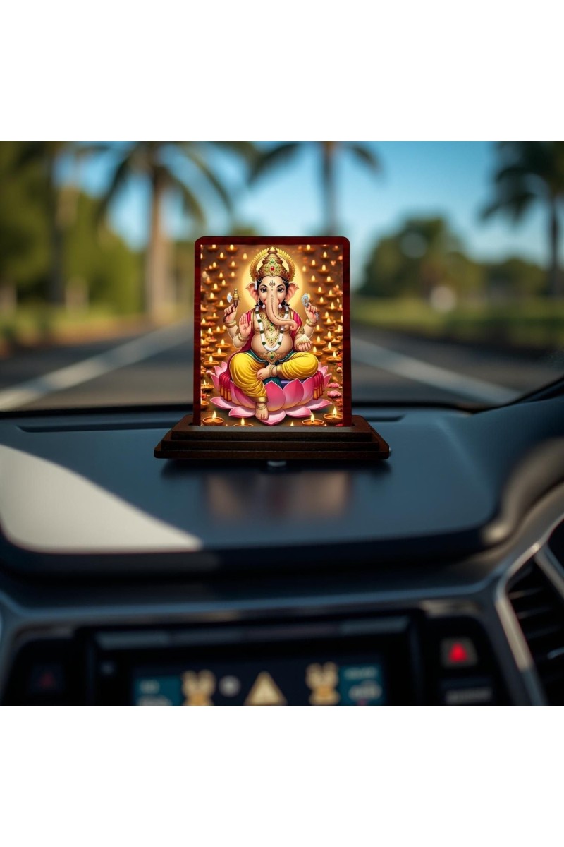 Car Desk/Table Top Lord Ganesha Wooden Photo Stand 3x4 Inches, Compact & Stylish Spiritual Display For Car, Home & Office (Pack Of 1) (F14263)