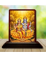 Car Desk/Table Top Lord Vishnu Lakshmi Wooden Photo Stand 3x4 Inches, Compact & Stylish Spiritual Display For Car, Home & Office (Pack Of 1) (F14219)