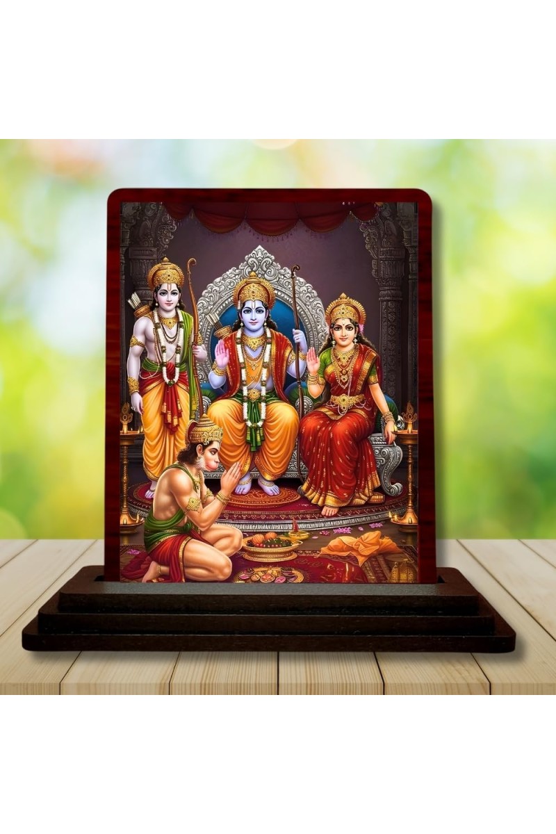 Car Desk/Table Top Lord RamSiya Wooden Photo Stand 3x4 Inches, Compact & Stylish Spiritual Display For Car, Home & Office (Pack Of 1) (F15192)