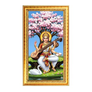 Mata Saraswati Digital Golden Color Photo Frame | Hindu Religious Wall Decor | 10x17 Inches - Inspirational Wall Art For Office, Home Decor - Ideal Spiritual Gift (F10360) Mata Saraswati Digital Golden Color Photo Frame | Hindu Religious Wall Decor | 10x17 Inches - Inspirational Wall Art For Office, Home Decor - Ideal Spiritual Gift (F10360)