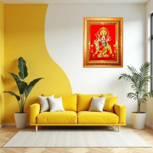 Jai Mata Di Golden Designer Photo Frame | 10x14 Inch Religious Wall Hanging Frame For Home & Office Decoration | Hindu Deity Spiritual Gift Item