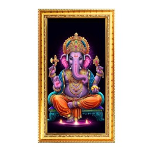 Lord Ganesh Digital Golden Color Photo Frame | Hindu Religious Wall Decor | 8x15 Inches - Inspirational Wall Art For Office, Home Decor - Ideal Spiritual Gift (F10333)