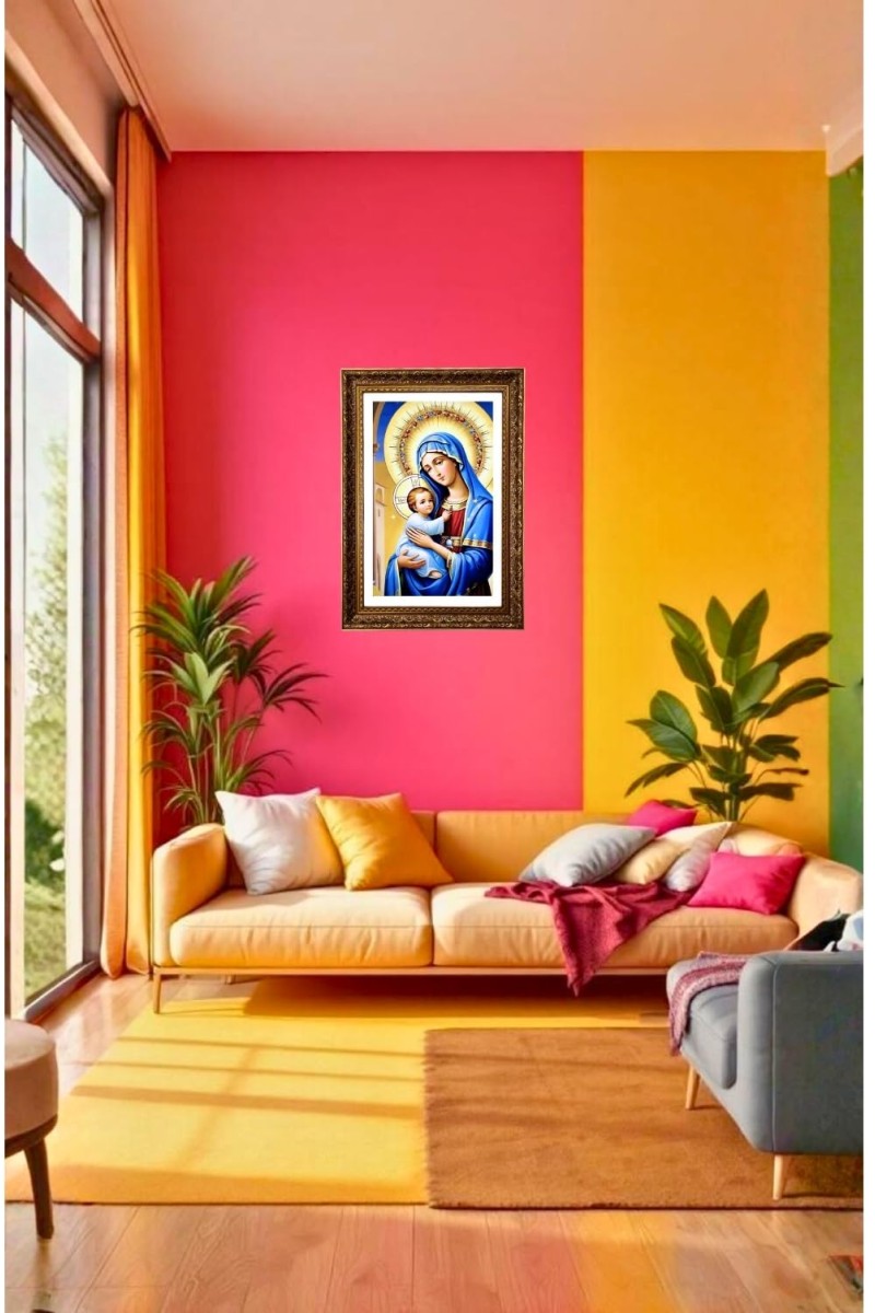 Virgin Mary And Baby Jesus Big Photo Frame - 20x28 Inches For Home,Temple & Office Decoration (F11268)