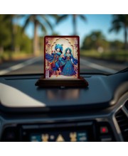 Car Desk/Table Top Radha Krishna Wooden Photo Stand 3x4 Inches, Compact & Stylish Spiritual Display For Car, Home & Office (Pack Of 1) (F14224)