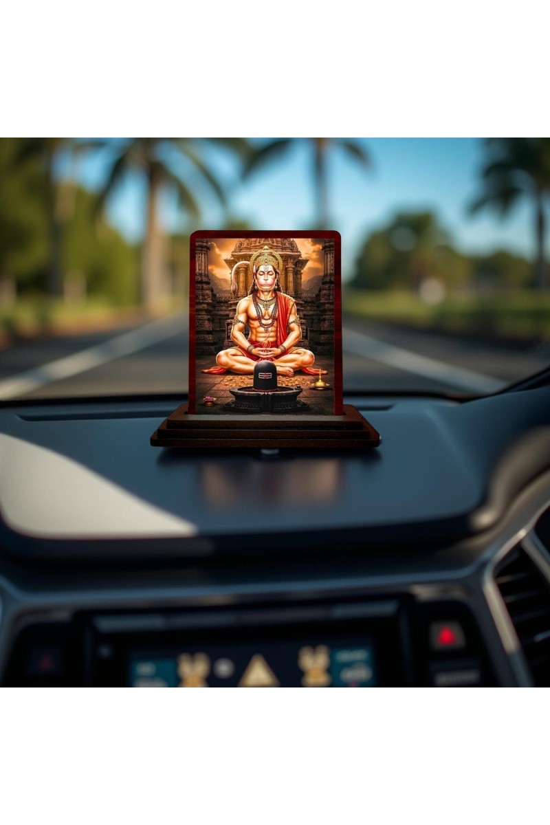 Car Desk/Table Top Lord Hanuman Wooden Photo Stand 3x4 Inches, Compact & Stylish Spiritual Display For Car, Home & Office (Pack Of 1) (F14432)