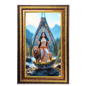 Goddess Durga Digital Golden Balck Color Photo Frame | Hindu Religious Wall Decor | 10x16 Inches - Inspirational Wall Art For Office, Home Decor - Ideal Spiritual Gift (F16876)