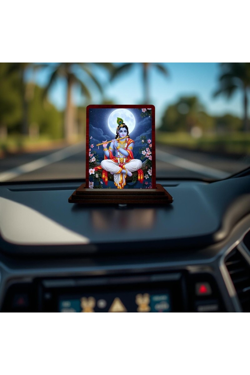 Car Desk/Table Top Lord Krishna Wooden Photo Stand 3x4 Inches, Compact & Stylish Spiritual Display For Car, Home & Office (Pack Of 1) (F14214)
