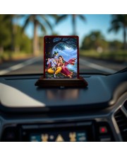 Car Desk/Table Top Radha Krishna Wooden Photo Stand 3x4 Inches, Compact & Stylish Spiritual Display For Car, Home & Office (Pack Of 1) (F14273)