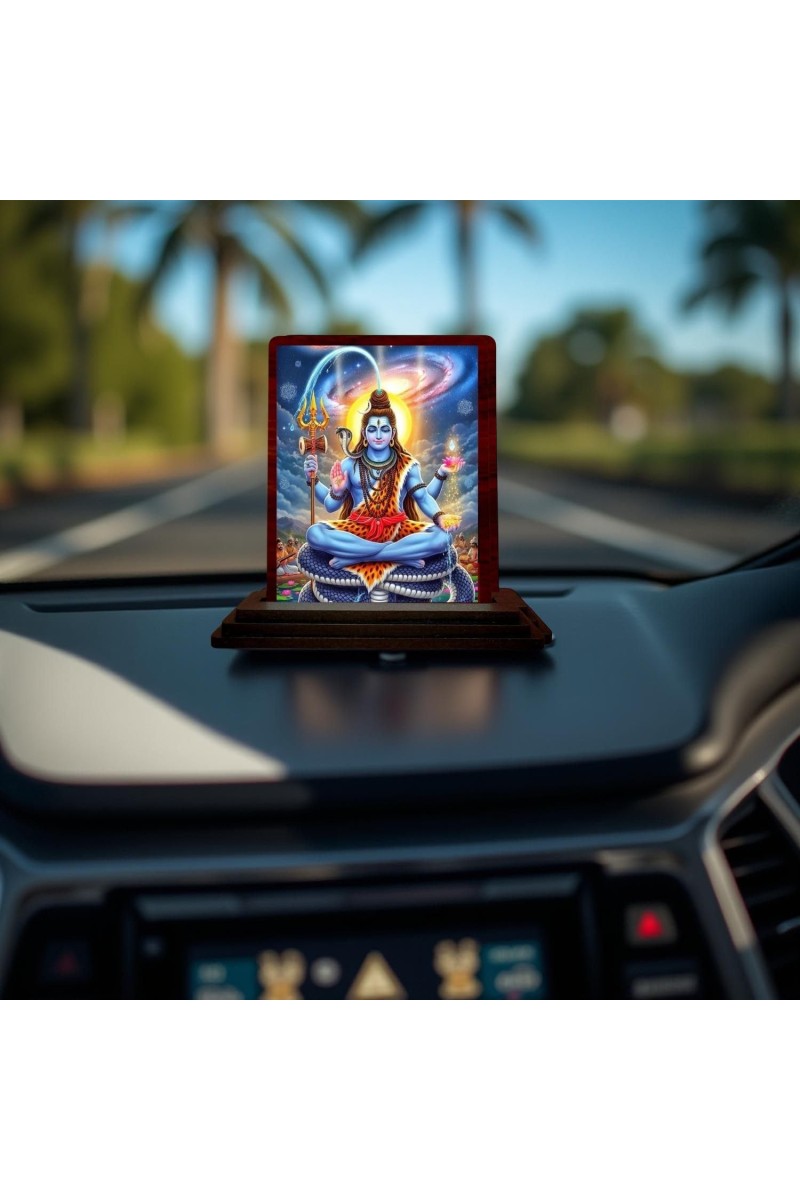 Car Desk/Table Top Lord Shiva Wooden Photo Stand 3x4 Inches, Compact & Stylish Spiritual Display For Car, Home & Office (Pack Of 1) (F14285)