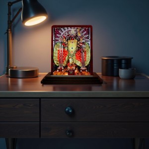 Car Desk/Table Top Goddess Maa Kali Wooden Photo Stand 3x4 Inches, Compact & Stylish Spiritual Display For Car, Home & Office (Pack Of 1) (F14176)