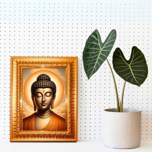 Lord Buddha Golden Designer Photo Frame | 16x20 Inch Religious Wall Hanging Frame For Home & Office Decoration | Hindu Deity Spiritual Gift Item