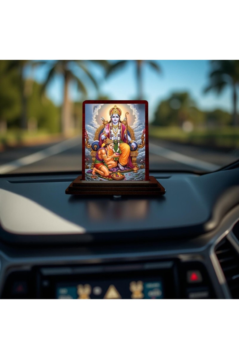 Car Desk/Table Top Lord Rama Hanuman Wooden Photo Stand 3x4 Inches, Compact & Stylish Spiritual Display For Car, Home & Office (Pack Of 1) (F14281)