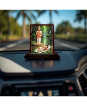 Car Desk/Table Top Lord Ayyappan Wooden Photo Stand 3x4 Inches, Compact & Stylish Spiritual Display For Car, Home & Office (Pack Of 1) (F14252)