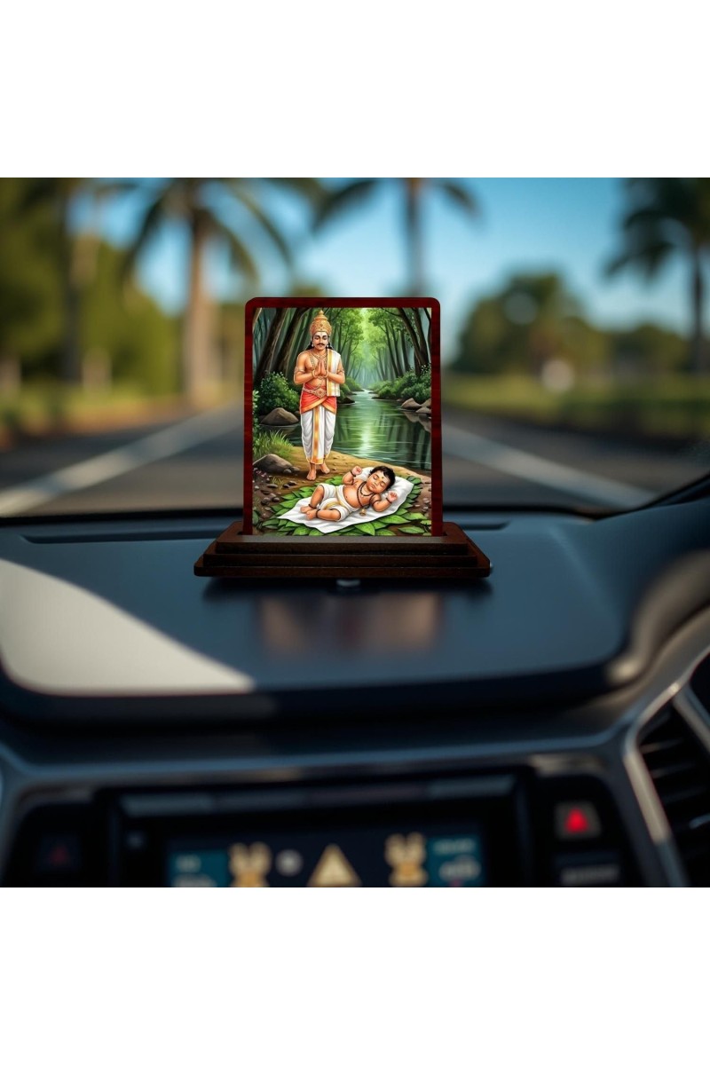 Car Desk/Table Top Lord Ayyappan Wooden Photo Stand 3x4 Inches, Compact & Stylish Spiritual Display For Car, Home & Office (Pack Of 1) (F14252)