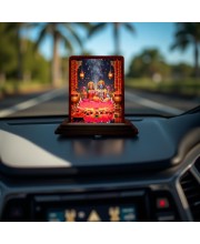 Car Desk/Table Top Radha Krishna Wooden Photo Stand 3x4 Inches, Compact & Stylish Spiritual Display For Car, Home & Office (Pack Of 1) (F14361)