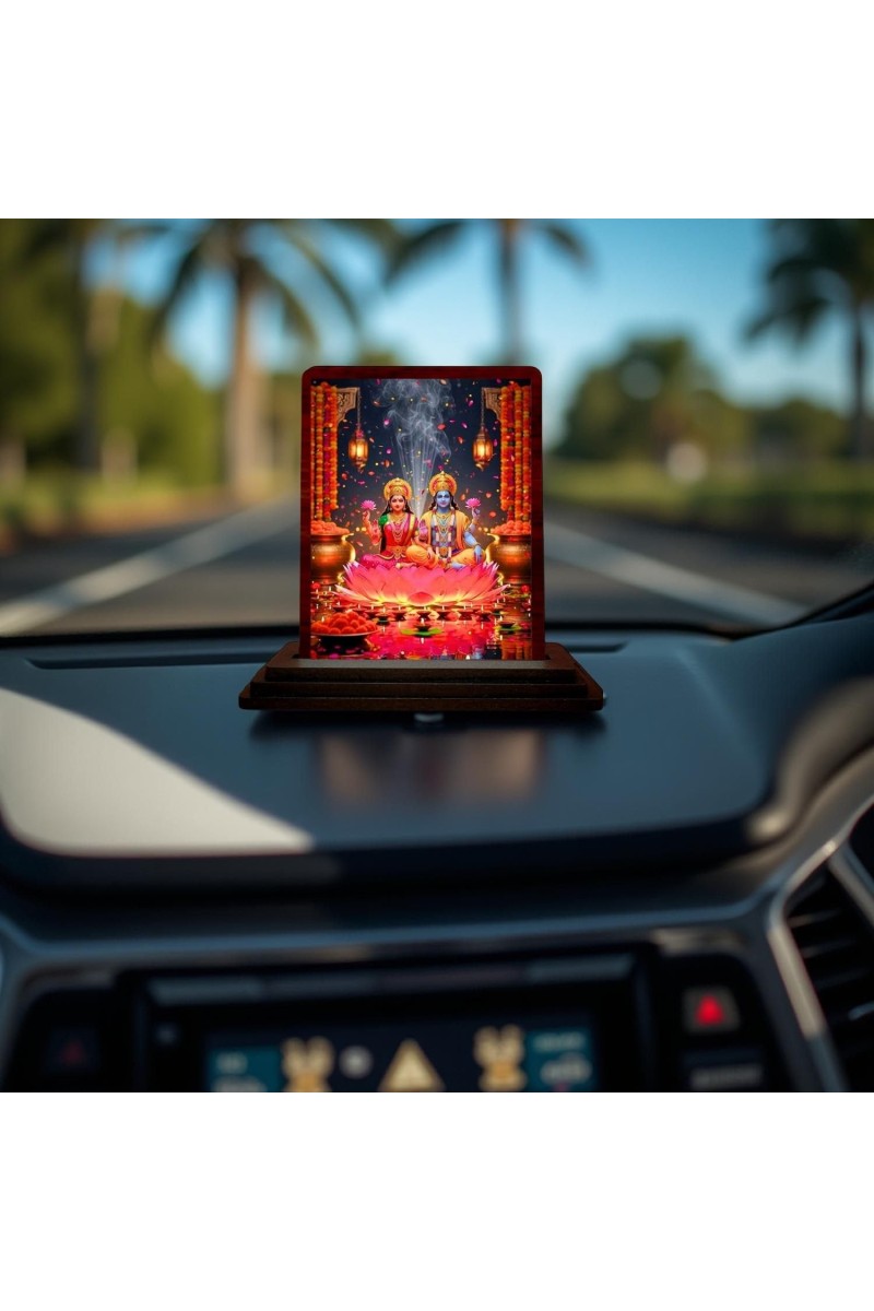 Car Desk/Table Top Radha Krishna Wooden Photo Stand 3x4 Inches, Compact & Stylish Spiritual Display For Car, Home & Office (Pack Of 1) (F14361)