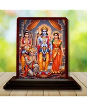 Car Desk/Table Top Lord Ram Siya Wooden Photo Stand 3x4 Inches, Compact & Stylish Spiritual Display For Car, Home & Office (Pack Of 1) (F15141)