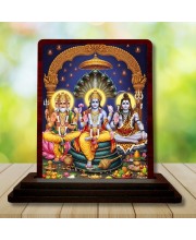 Car Desk/Table Top Lord Vishnu Shankar Bramha Wooden Photo Stand 3x4 Inches, Compact & Stylish Spiritual Display For Car, Home & Office (Pack Of 1) (F15146)