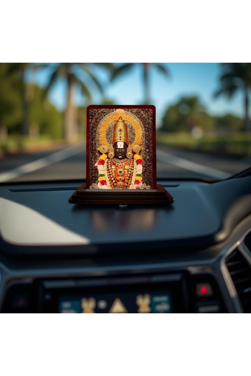 Car Desk/Table Top Lord Venkateshwara Wooden Photo Stand 3x4 Inches, Compact & Stylish Spiritual Display For Car, Home & Office (Pack Of 1) (F14258)