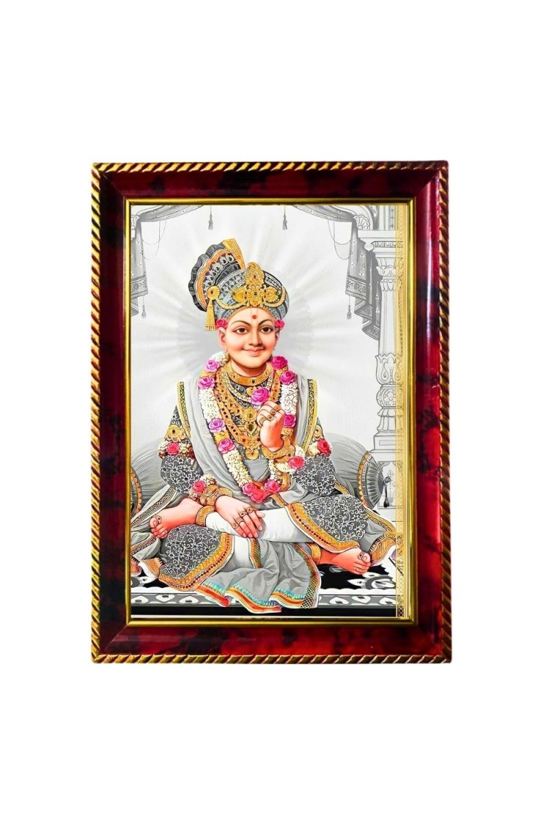 Swaminarayan Photo Frame For Wall & Table | 7x9 Inch Golden Cherry Finish | Decorative Swaminarayan Photo Frame For Home, Office & Pooja Room (F11432)