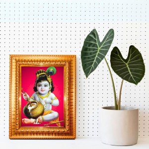 Laddu Gopal Golden Designer Photo Frame | 10x14 Inch Religious Wall Hanging Frame For Home & Office Decoration | Hindu Deity Laddu Gopal Spiritual Gift Item