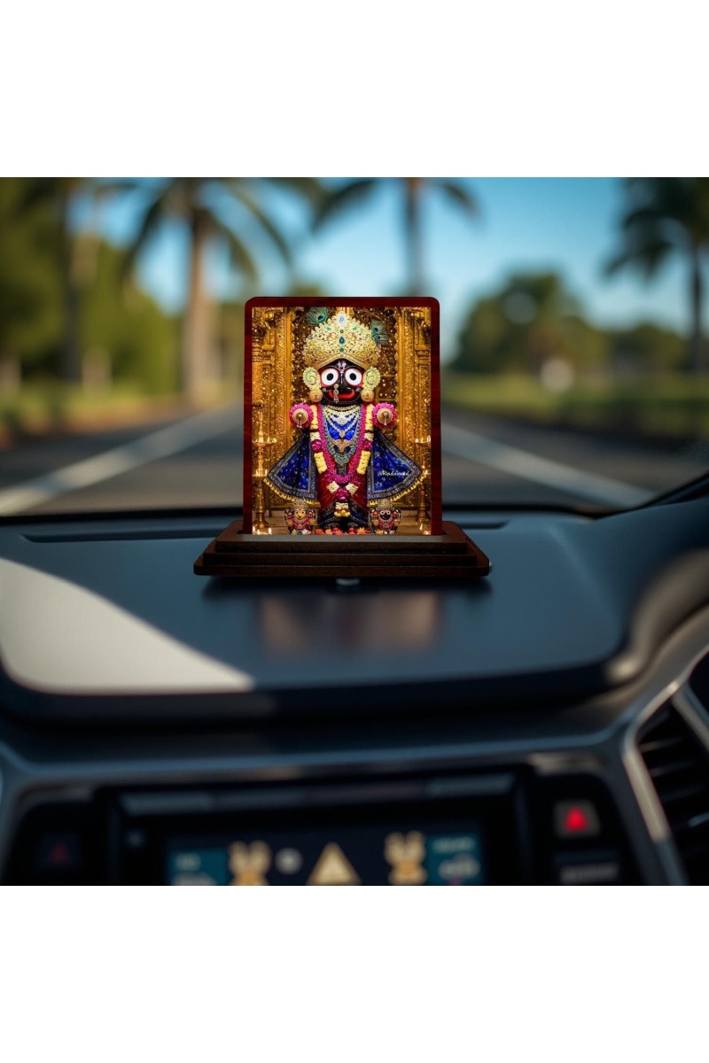 Car Desk/Table Top Lord Jagannath Wooden Photo Stand 3x4 Inches, Compact & Stylish Spiritual Display For Car, Home & Office (Pack Of 1) (F14587)