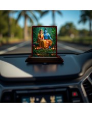 Car Desk/Table Top Lord Rama And Sita Wooden Photo Stand 3x4 Inches, Compact & Stylish Spiritual Display For Car, Home & Office (Pack Of 1) (F14331)