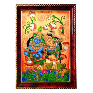 Radha Krishna Art Photo Frame For Wall & Table | 7x9 Inch Golden Cherry Finish | Decorative Radha Krishna Art Photo Frame For Home, Office & Pooja Room (F11384)