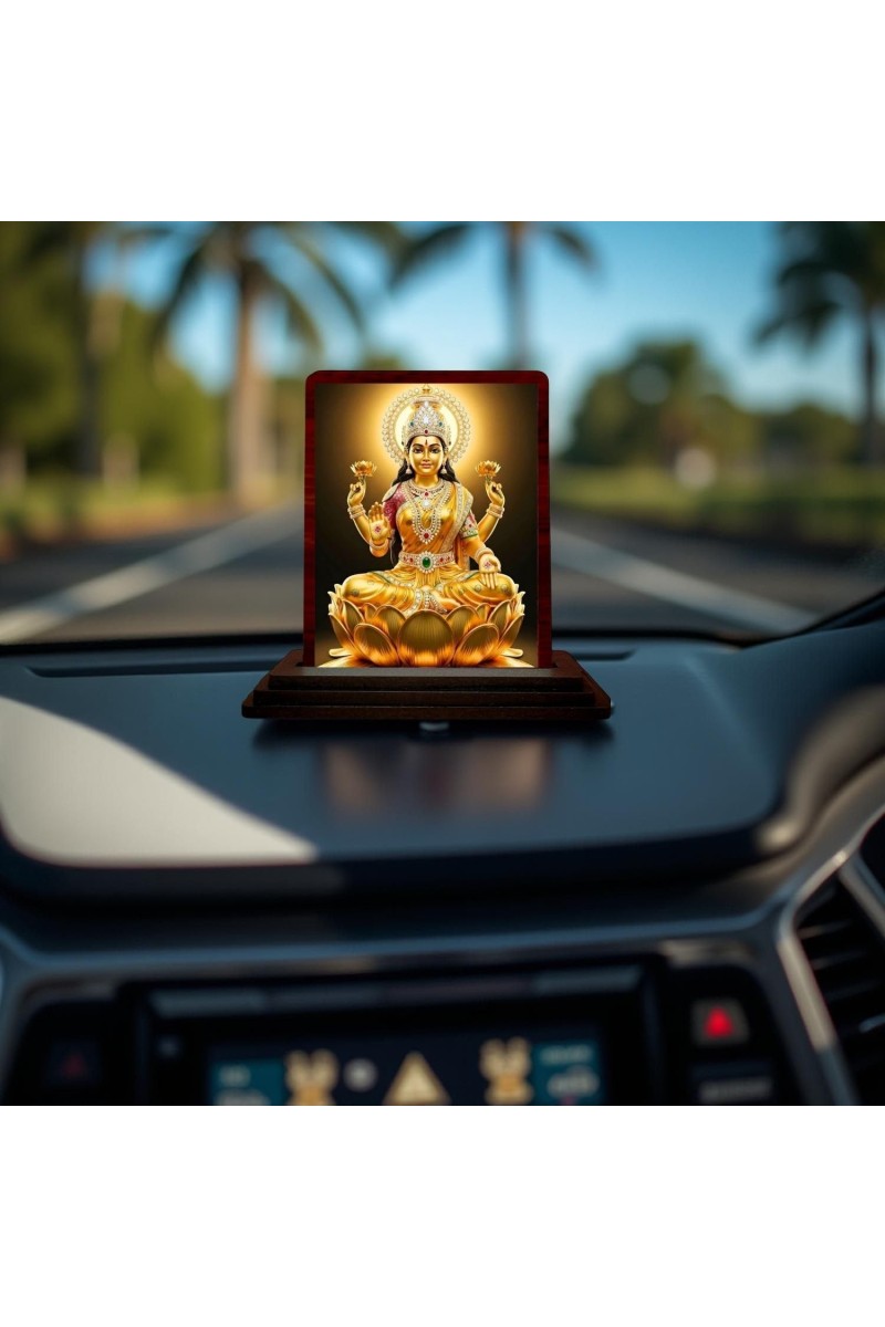 Car Desk/Table Top Goddess Lakshmi Wooden Photo Stand 3x4 Inches, Compact & Stylish Spiritual Display For Car, Home & Office (Pack Of 1) (F14456)