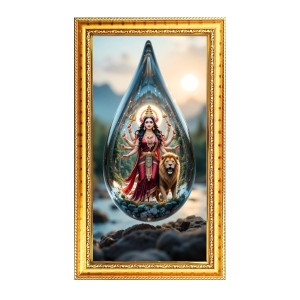 Devi Durga Digital Golden Color Photo Frame | Hindu Religious Wall Decor | 8x15 Inches - Inspirational Wall Art For Office, Home Decor - Ideal Spiritual Gift (F10376)